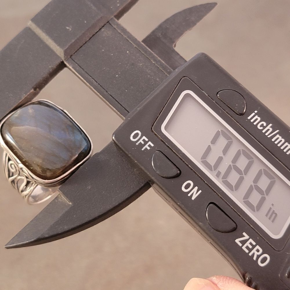 Sterling Paz Israel Labradorite Rextangle Bezel Set Organic Swirl Statement Ring - Picture 13 of 14
